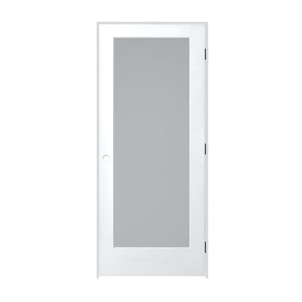 Trimlite Primed 1Lite Satin Etch Tempered Glass Interior French 71/4" LH Prehung Door Black Hinges 3068pri1501SATTLH1D714 - main